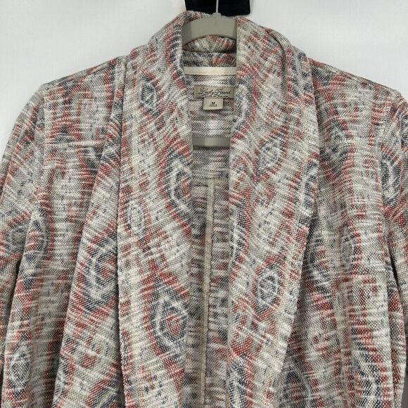 Lucky Brand Aztec Open Front Cardigan Gray Woven Southwestern Boho Size M - Picture 2 of 10
